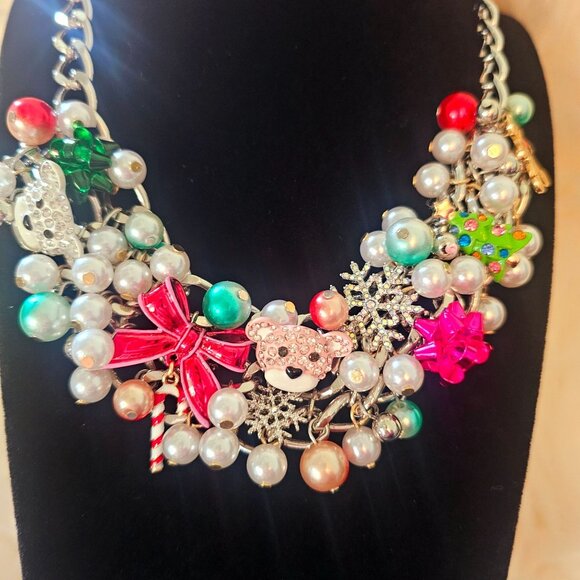 Betsey Johnson Holiday Christmas Statement Bib Choker Necklace Bracelet Set NEW - Picture 6 of 16